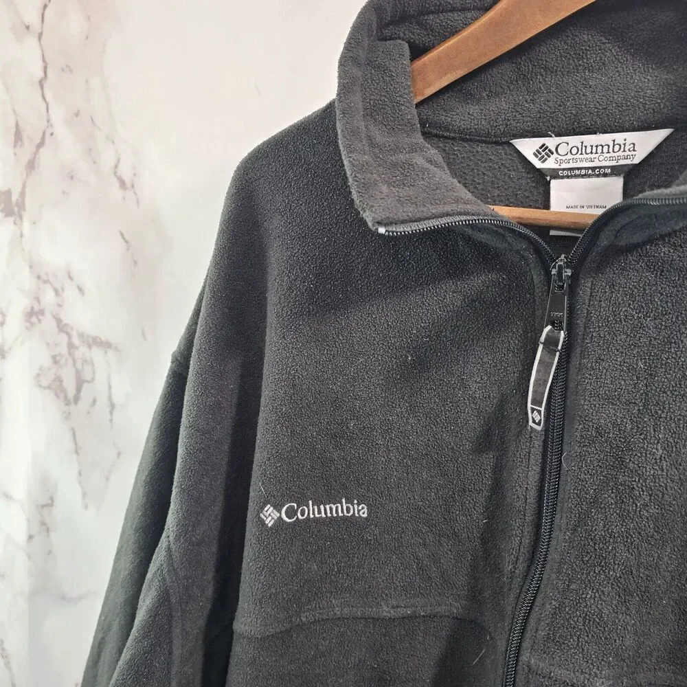 Columbia Jacket Mens XXL Black Full Zip Fleece Mid Layer Synch Steens Mountain